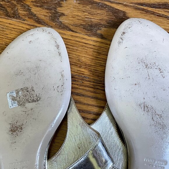 Miu Miu Metallic Gold Sandals with Rhinestone Heel Design, Size 41 EU - Picture 10 of 16